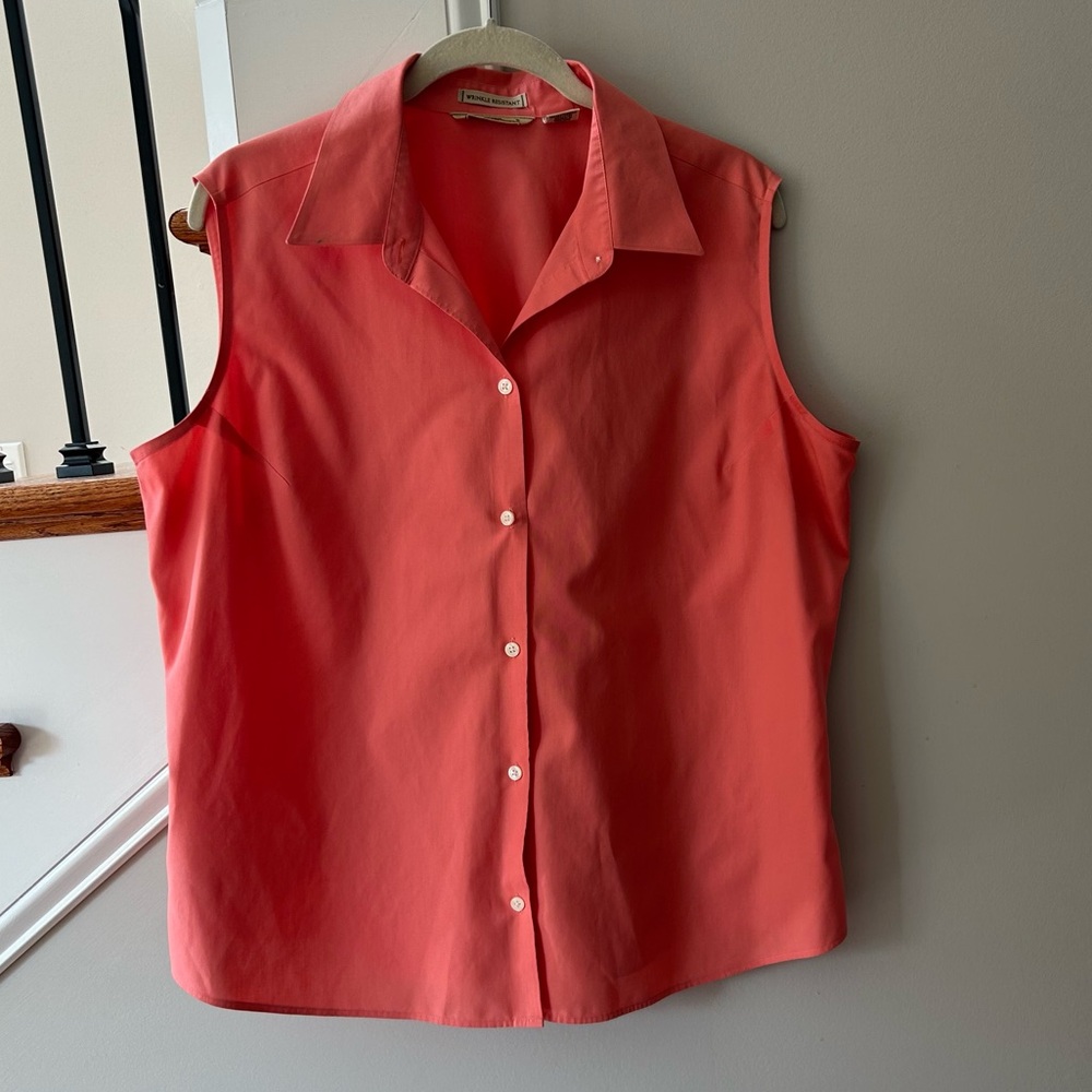 Eddie Bauer Sleeveless Coral Button-Down Shirt